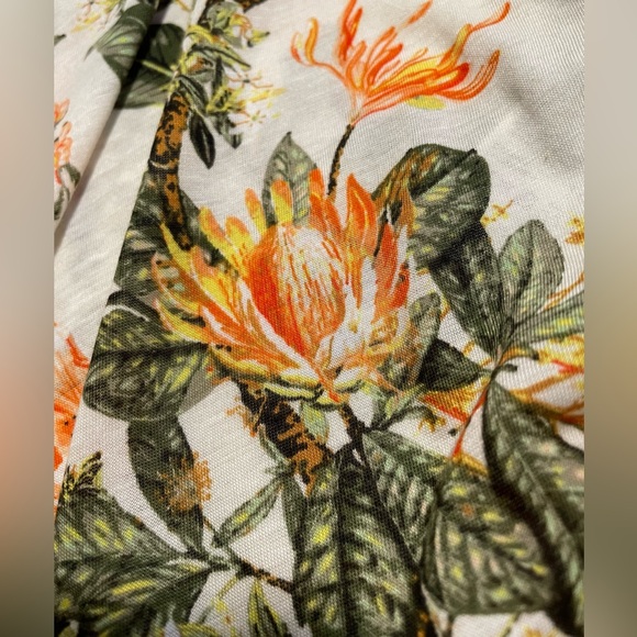 H&M Floral Sheer Blouse Tunic Top bird hummingbird cream green orange yellow - Picture 8 of 12